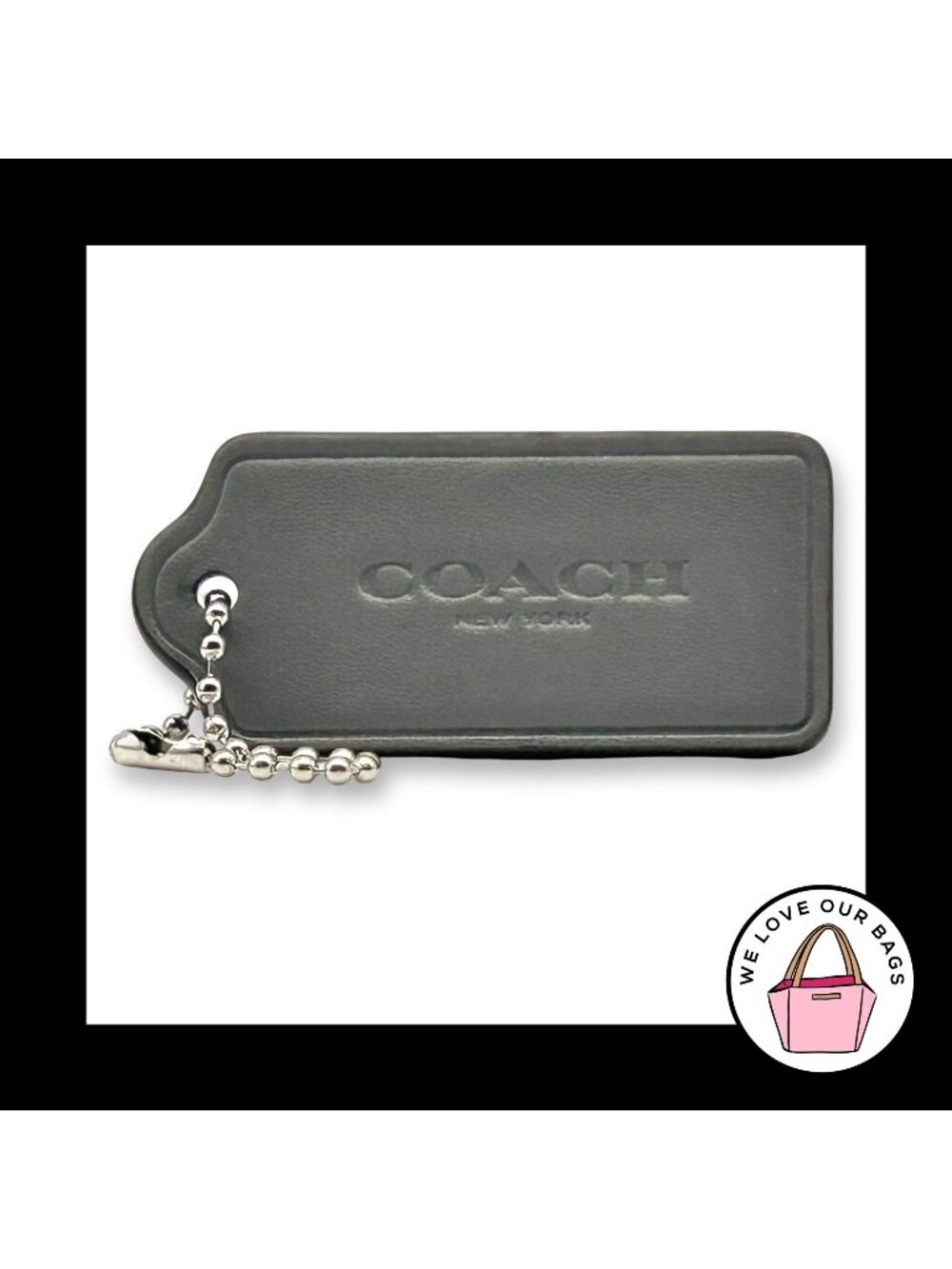 COACH HANG TAG 2.25" Bag Charm Keychain Fob New York Gray Leather Nickel Large